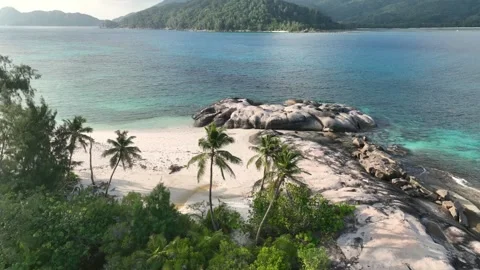 Arial View, Flight over they bay of Port Glaud, seychellen, Mahe, .Port Glaud Stock Footage 340666138