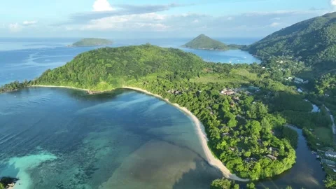 Arial View, Flight over they bay of Port Glaud, seychellen, Mahe, .Port Launa Stock Footage 340666667