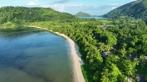 Arial View, Flight over they bay of Port Glaud, seychellen, Mahe, .Port Launa Stock Footage 340666676
