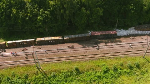 Arial view. Freight train accident, transport derailment, damaged of train Stock Footage 159623257