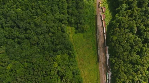 Arial view. Freight train accident, transport derailment, damaged of train Stock-Footage 285376592