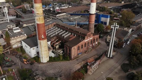 Arial view on Front of brick main building of historical coal mine. Vídeos de archivo 142510967