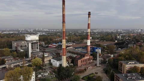 Arial view on Front of brick main building of historical coal mine. Vídeos de archivo 142511069