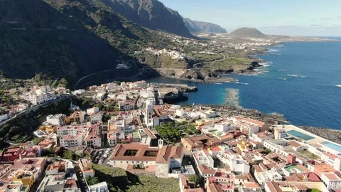 Arial View Garachico Small Town Coastline Tenerife Spain Stock Footage 104404989