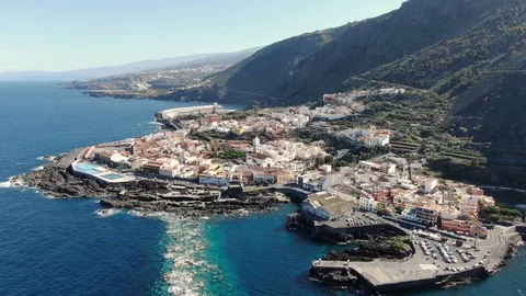 Arial View Garachico Small Town With Pools Coastline Tenerife Spain Stock Footage 104405605