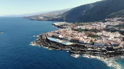 Arial View Garachico Small Town With Pools Coastline Tenerife Spain Stock Footage 104405641