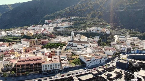 Arial View Garachico Small Town With Church Of Saint Anna Tenerife Spain Stock Footage 104405750