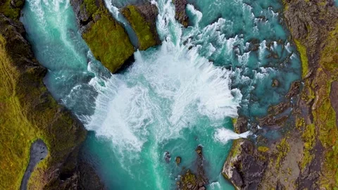 Arial view of Godafoss waterfall in north Iceland Stock Footage 320588909