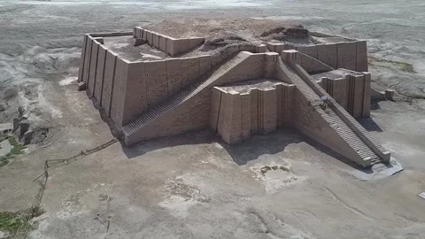 Arial view of Great Ziggurat of Ur one of Oldest temples in iraq 2050 BC Stock Footage 157136757
