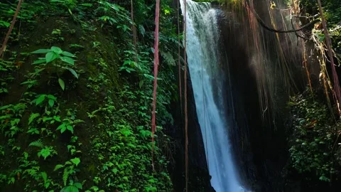 Arial View Green Nature of Forest Waterfall and Wet Mountain in River Stock Footage 283907110