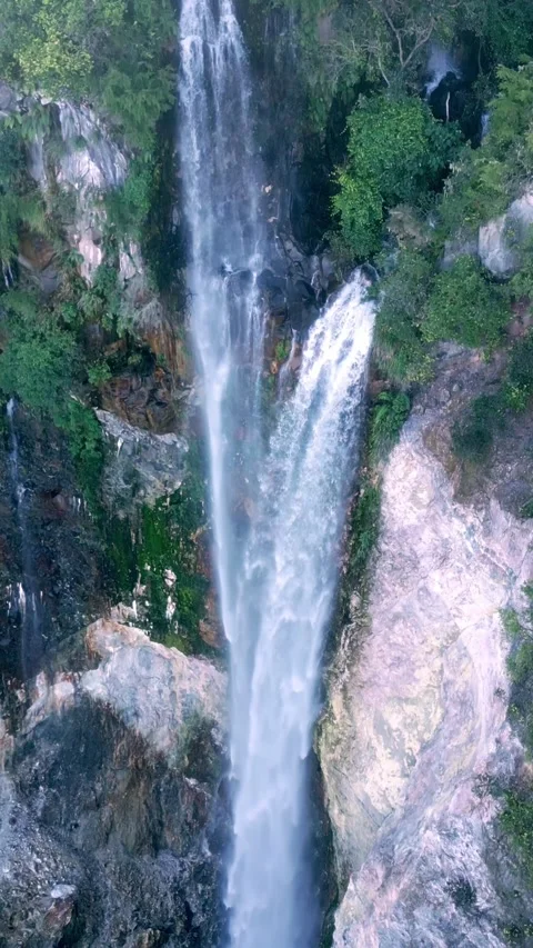 Arial View Green Nature of Forest Waterfall and Wet Mountain in River Stock Footage 311745334