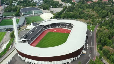 Arial view of the Helsinki Olympic Stadium after renovation. 動画素材 136905189