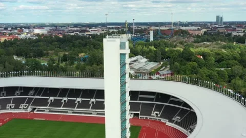 Arial view of the Helsinki Olympic Stadium after renovation. Stockbeeldmateriaal 136905197