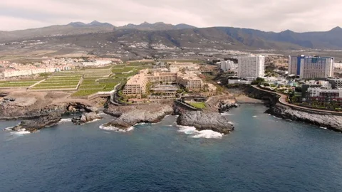 Arial View Hotel Complex Rocky Coastline Atlantic Ocean Mount Teide Tenerife Stock Footage 104401396