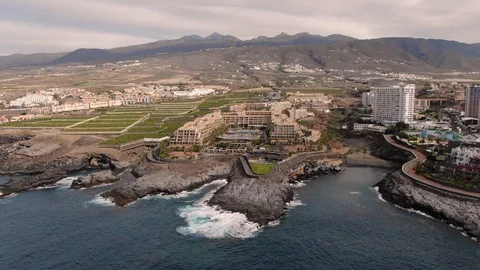 Arial View Hotel Complex Rocky Coastline Atlantic Ocean Mount Teide Tenerife Stock Footage 104402069
