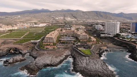 Arial View Hotel Complex Rocky Coastline Atlantic Ocean Mount Teide Tenerife Stock Footage 104402820
