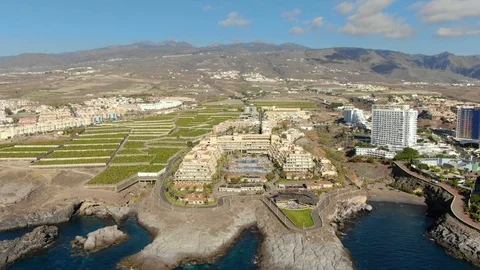Arial View Hotel Complex Rocky Coastline Atlantic Ocean Mount Teide Tenerife Stock Footage 104406505