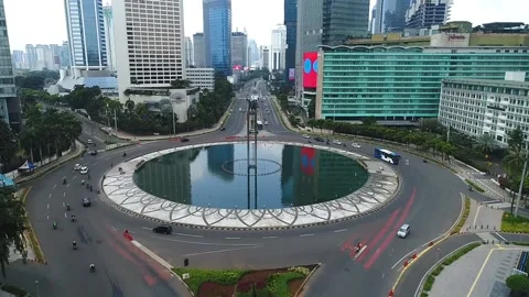 ARIAL VIEW OF HOTEL INDONESIA CIRCLE AT CENTRAL JAKARTA INDONESIA Stock Footage 160652155
