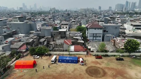 ARIAL VIEW OF House in tambora after fire demolished them Stock Footage 288481329