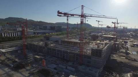 Arial view industrial construction site in Karlsruhe, Germany Stock Footage 120957480