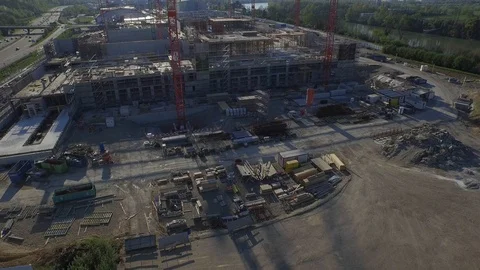 Arial view industrial construction site in Karlsruhe, Germany Video stock 120957816