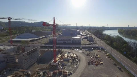 Arial view industrial construction site in Karlsruhe, Germany Video stock 120957863