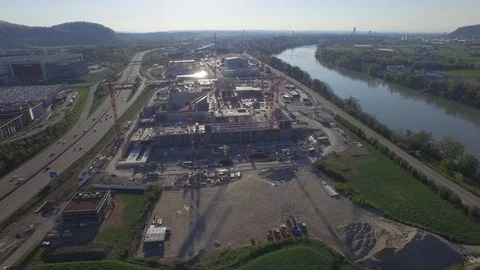 Arial view industrial construction site in Karlsruhe, Germany Video stock 120958392