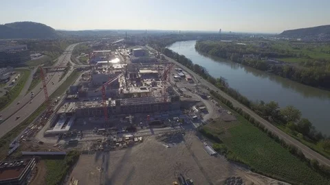 Arial view industrial construction site in Karlsruhe, Germany Video stock 120958512