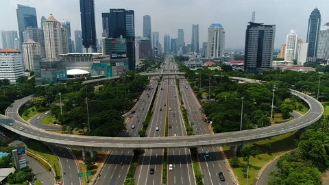 ARIAL VIEW OF INTERCHANGE SEMANGGI AT CENTRAL JAKARTA, INDONESIA Stock Footage 160654435