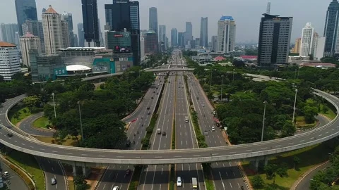 Arial view OF INTERCHANGE SEMANGGI AT CENTRAL JAKARTA, INDONESIA Stock Footage 160655096