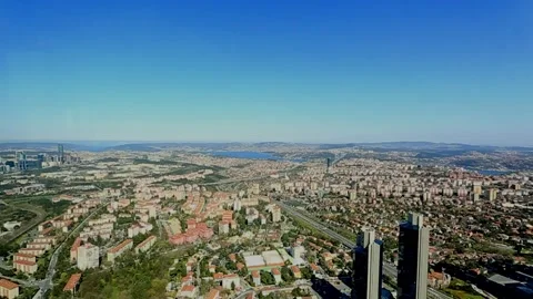 Arial view the Levent Business District. Shooting through the glass. Stock Footage 181492711