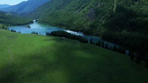 Arial view of the mountains and lake Stock Footage 252436314
