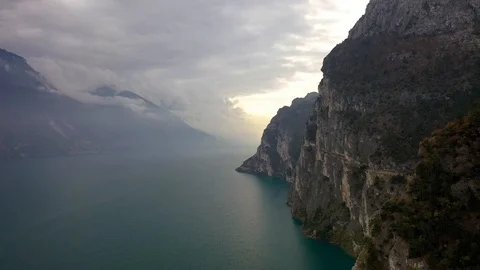Arial View of old Ponale road and Garda Lake in autumn, Popular destinations Video stock 104832290