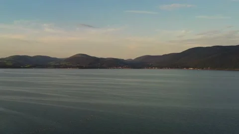 Arial view over Carlingford Bay, Carlingford, Louth,Ireland Stock Footage 217545435