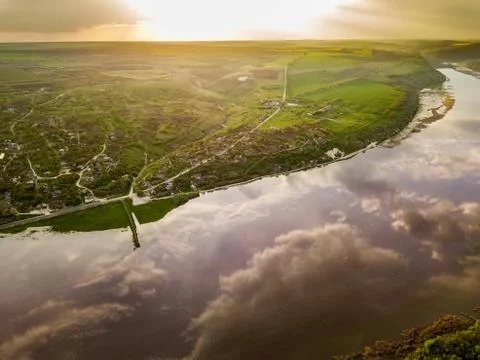 Arial view over the river 스톡 사진