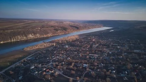 Arial view over the river at sunset Stock Photos