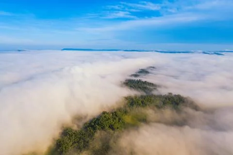 Arial view of Panorama landscape with mountain view and morning fog Stock Photos
