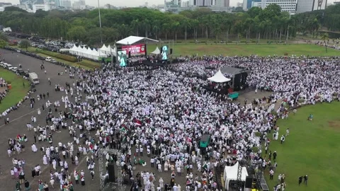 Arial VIEW Pro-Palestine In MONAS, JAKARTA, INDONESIA Stock Footage 255212648