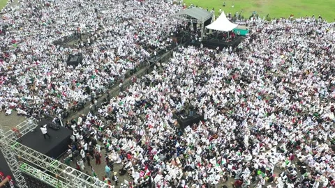 Arial VIEW Pro-Palestine In MONAS, JAKARTA, INDONESIA. Stock Footage 255212697
