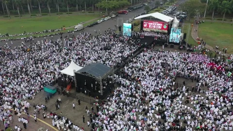 Arial VIEW Pro-Palestine In MONAS, JAKARTA, INDONESIA. Stock Footage 255213188
