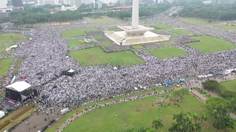 ARIAL VIEW OF PRO-PALESTINE PROTEST IN MONAS, JAKARTA, INDONESIA. Video stock 255221365