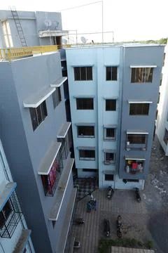 Arial view of a ready to stay building with 4 floors and 1 ground floor Stock Photos