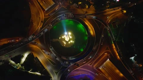 Arial view of road traffic, multilevel junction highway. Stock Footage 220125428