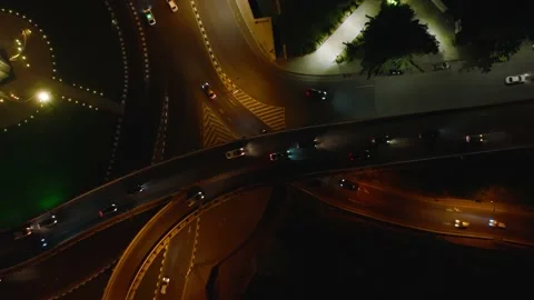 Arial view of road traffic, multilevel junction highway. Stock Footage 220125711