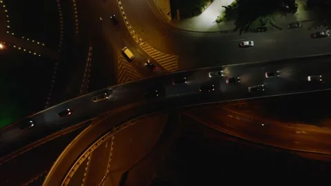 Arial view of road traffic, multilevel junction highway. Tbilisi, Georgia. 库存影片 220126494