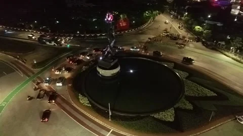 Arial view of senayan statue at the night jn JAKARTA Stock Footage 160985332