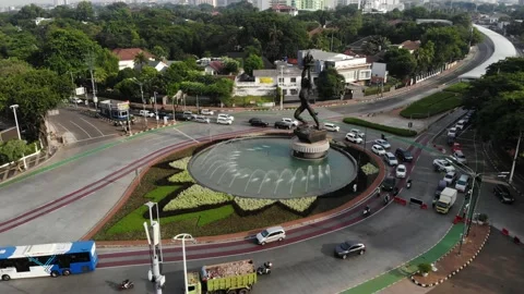 ARIAL VIEW OF SENAYAN STATUE IN SOUTH JAKARTA, INDONESIA Stock Footage 160231041