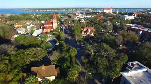 Arial view of St Augustine at sunset, Florida Stock Footage 61099638