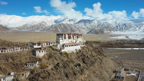 Arial view of Stakna Gompa (monastery), Indus valley near Leh, Ladakh, India Stock Footage 120342377