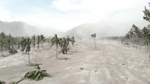 Arial view of the stream of cold lava in semeru eruption Stock Footage 166811743